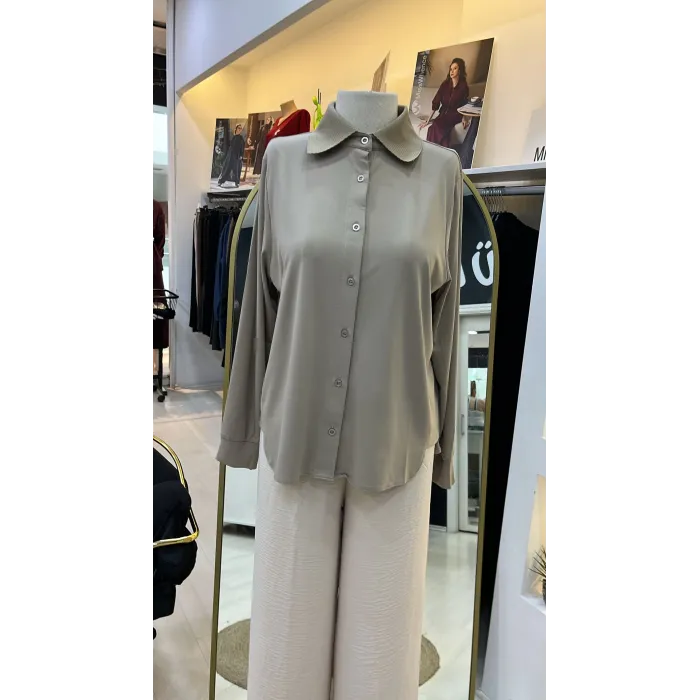 invee Modal Penye Kısa Gömlek 7253 TAŞ