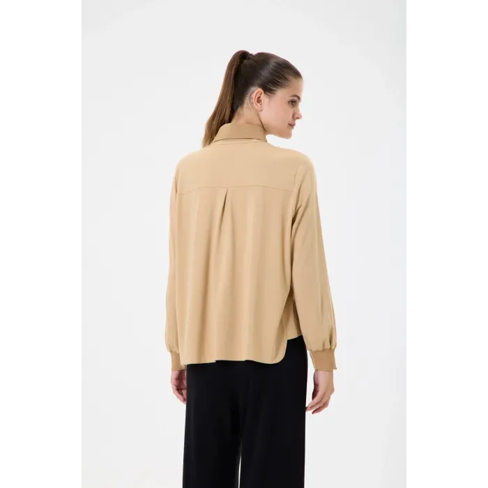 invee Modal Penye Kısa Gömlek CAMEL 7253