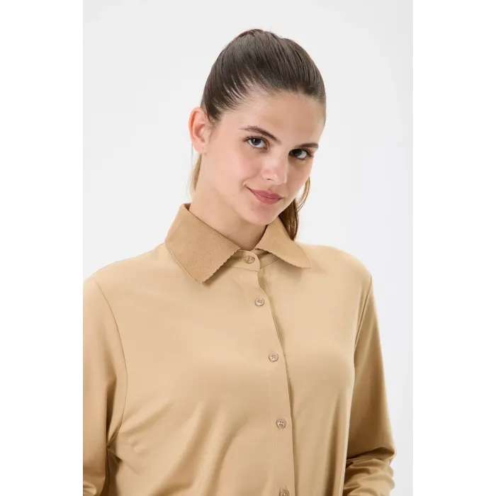 invee Modal Penye Kısa Gömlek CAMEL 7253