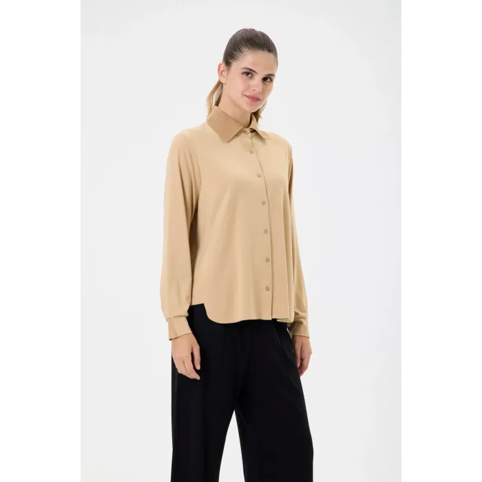 invee Modal Penye Kısa Gömlek CAMEL 7253