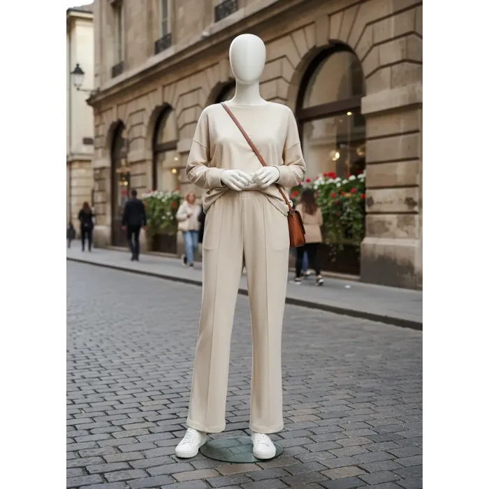 invee pamuk penye pantolon 7205 ekru