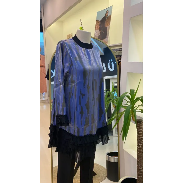 İNVEE ŞİFON DETAYLİ TUNİK LACİVERT 6980