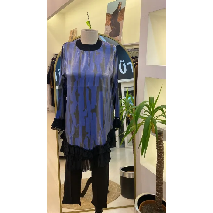 İNVEE ŞİFON DETAYLİ TUNİK LACİVERT 6980