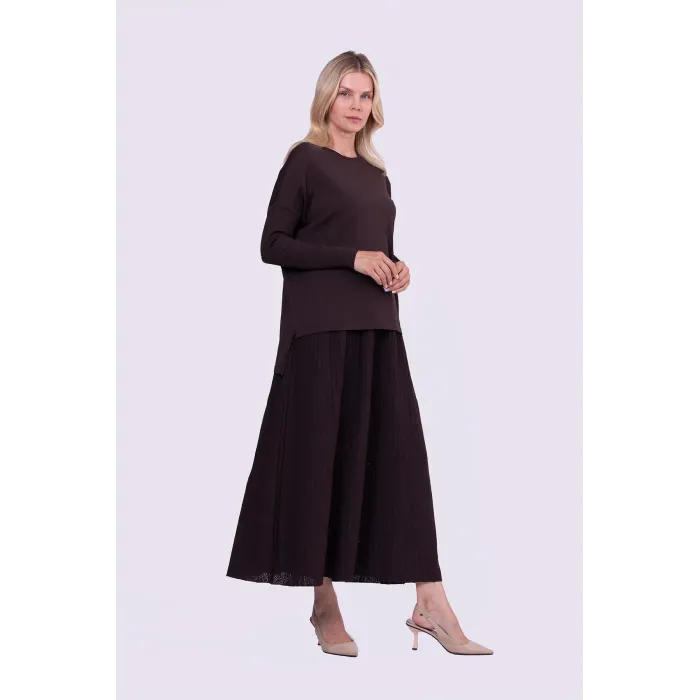 İnvee Sıkma Kol Triko Tunik kahve 5879