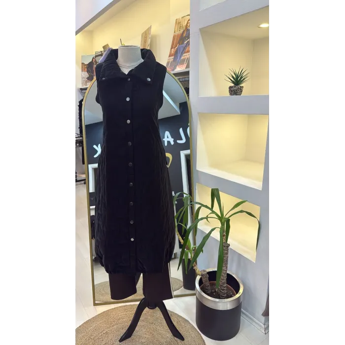 İnvee Triko Detaylı Çıtçıtlı Rugan Yelek 7181 siyah