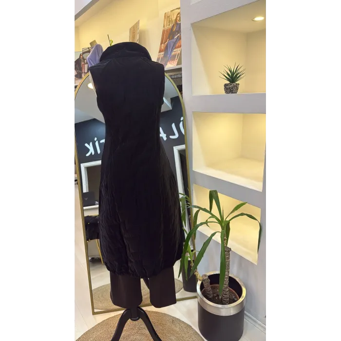 İnvee Triko Detaylı Çıtçıtlı Rugan Yelek 7181 siyah