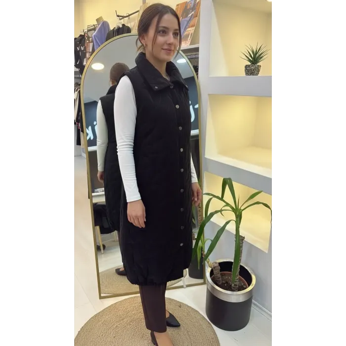 İnvee Triko Detaylı Çıtçıtlı Rugan Yelek 7181 siyah