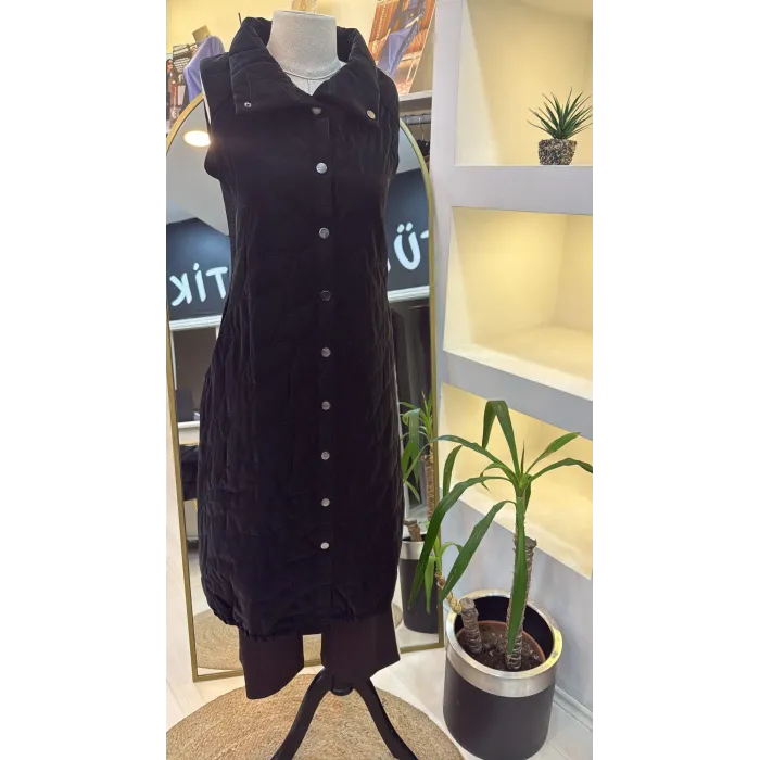 İnvee Triko Detaylı Çıtçıtlı Rugan Yelek 7181 siyah