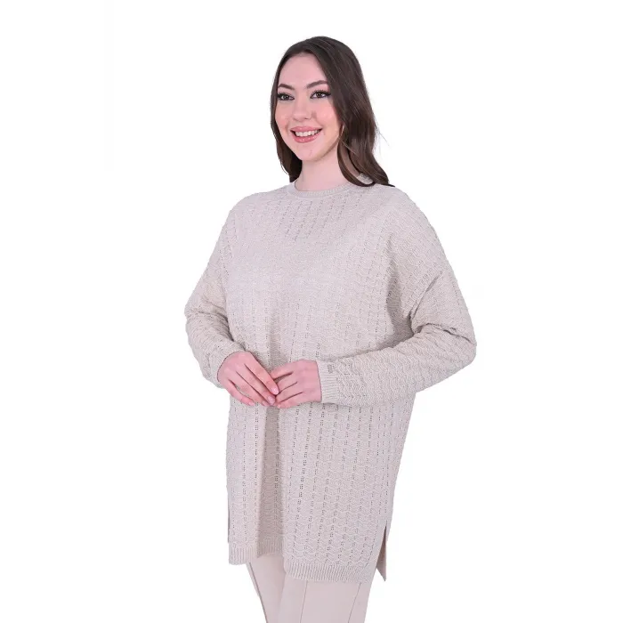 İNVEE TRİKO SİMLİ TUNİK 7063 KREM