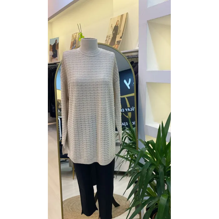 İNVEE TRİKO SİMLİ TUNİK 7063 KREM