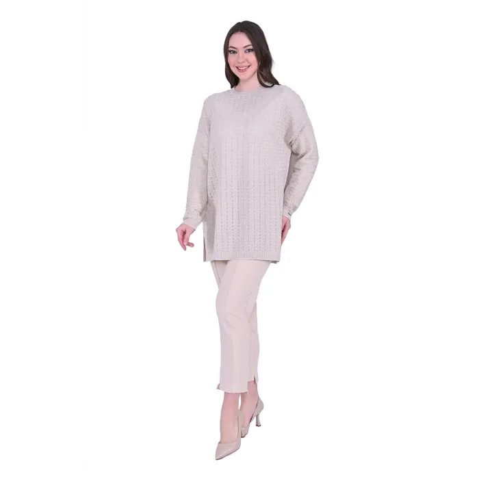 İNVEE TRİKO SİMLİ TUNİK 7063 KREM