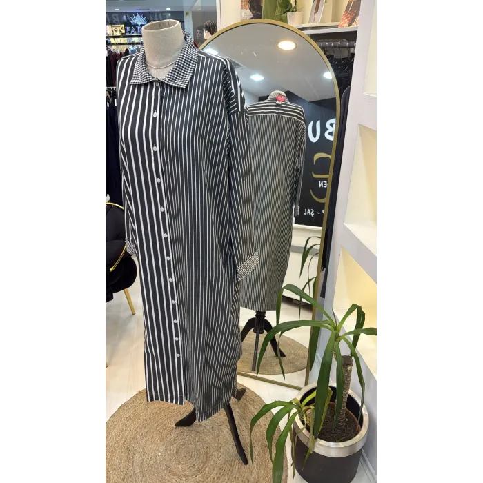 invee uzun gomlek elbise siyah 7089