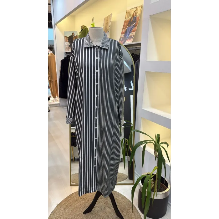 invee uzun gomlek elbise siyah 7089