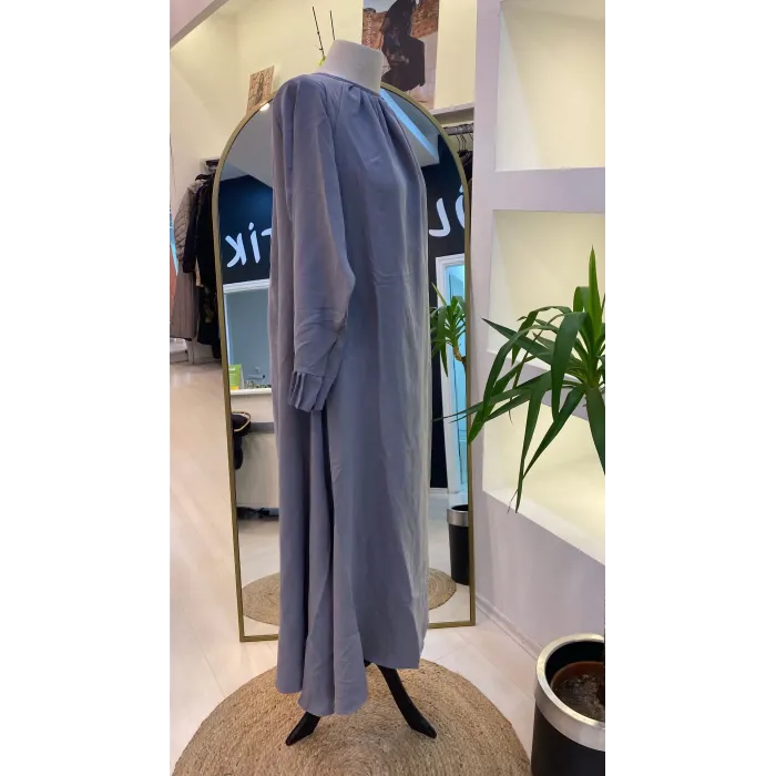 İNVEE YAKA VE KOL DATAYLİ ELBİSE GRİ6964