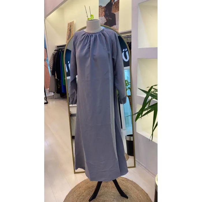 İNVEE YAKA VE KOL DATAYLİ ELBİSE GRİ6964