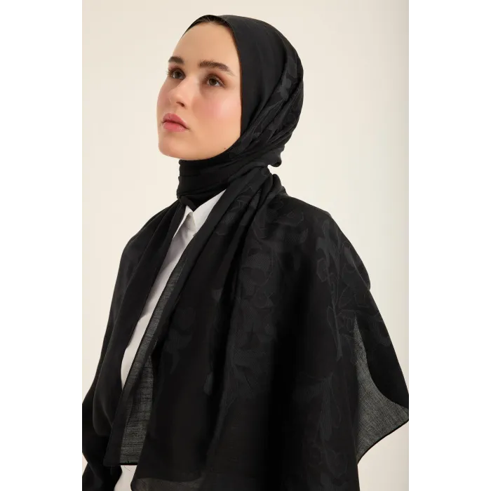MAİSA DURU İPEK PAMUK TENSEL ŞAL 70*190 CM - SİYAH 1257