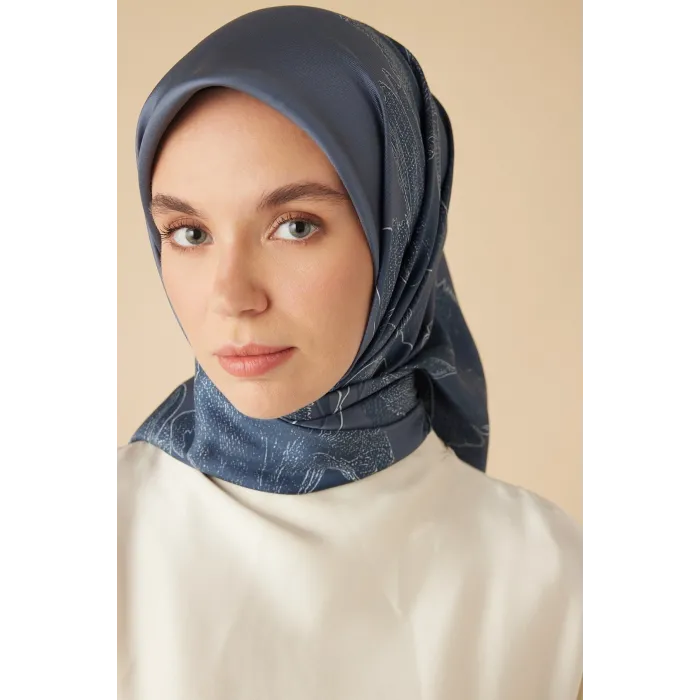 MAİSA HALE TİVİL İPEK EŞARP 90*90 CM - İNDİGO