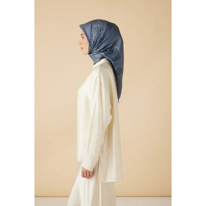 MAİSA HALE TİVİL İPEK EŞARP 90*90 CM - İNDİGO