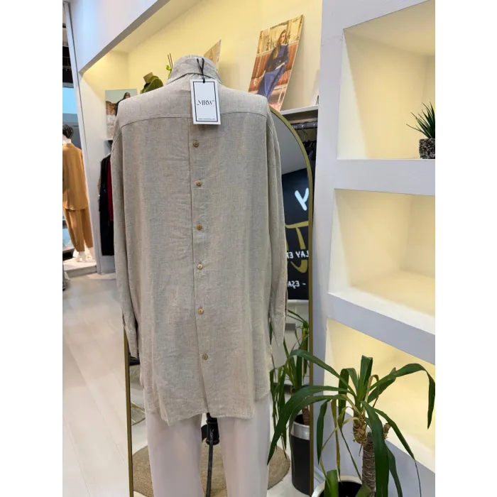 merwish Düğme Keten Gömlek-BEJ 1362