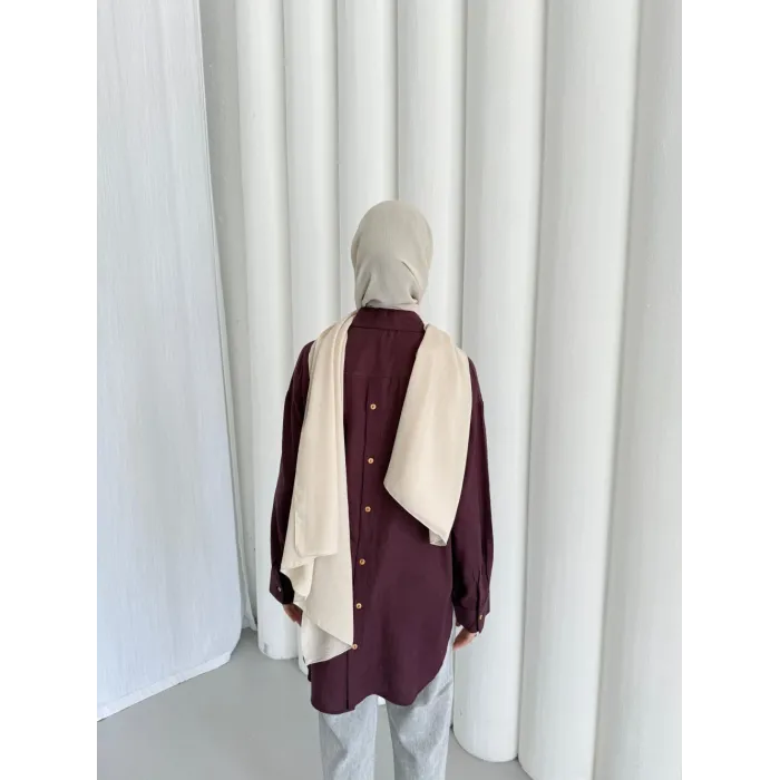 merwish Düğme Keten Gömlek-Bordo 1362