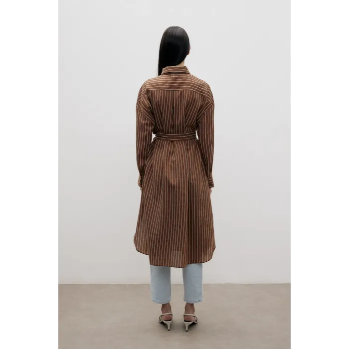 MERWİSH Mono Uzun Gömlek-Kahverengi 1388