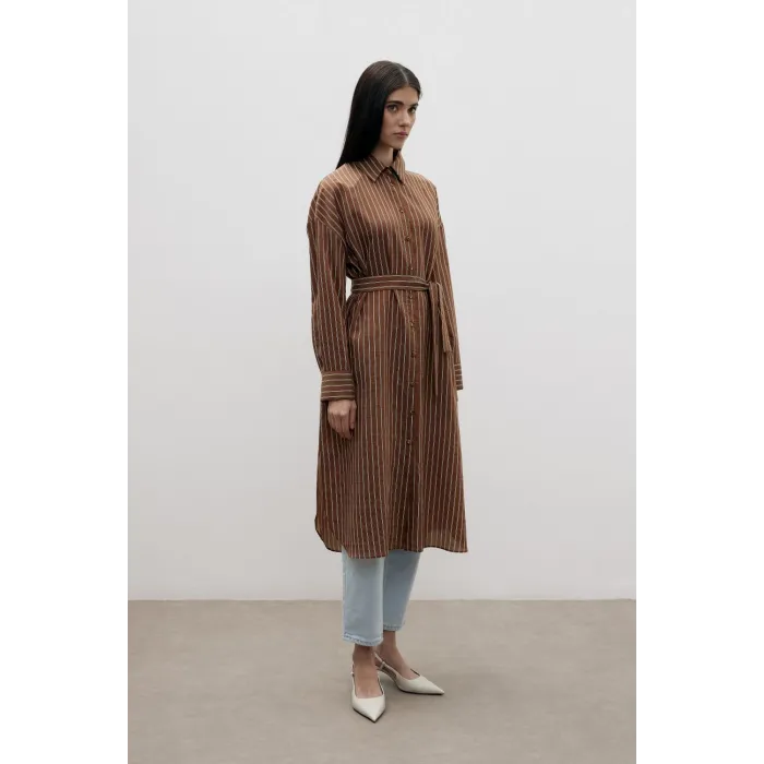 MERWİSH Mono Uzun Gömlek-Kahverengi 1388