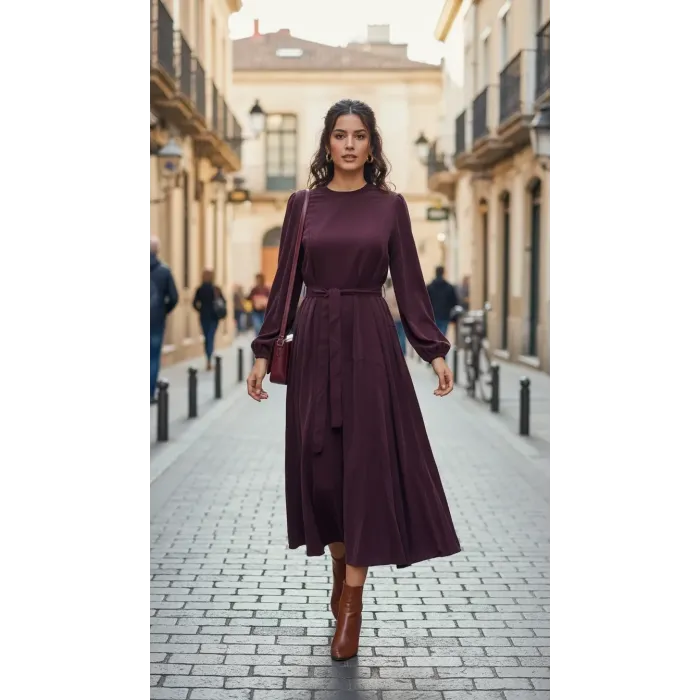 Misswhence 39842 Cupro Elbise bordo