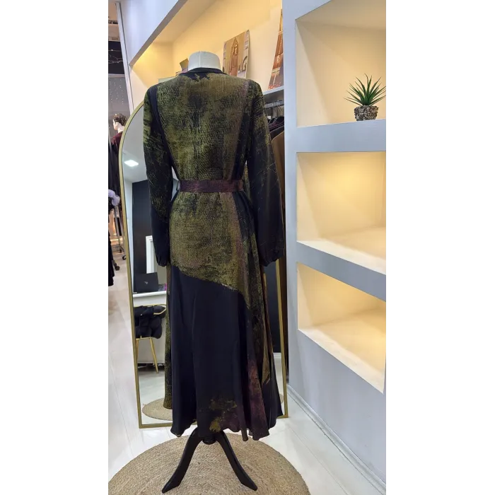 Misswhence 39842 siyah desenli Cupro Elbise