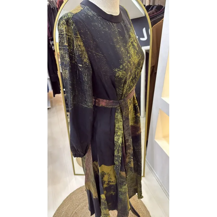 Misswhence 39842 siyah desenli Cupro Elbise