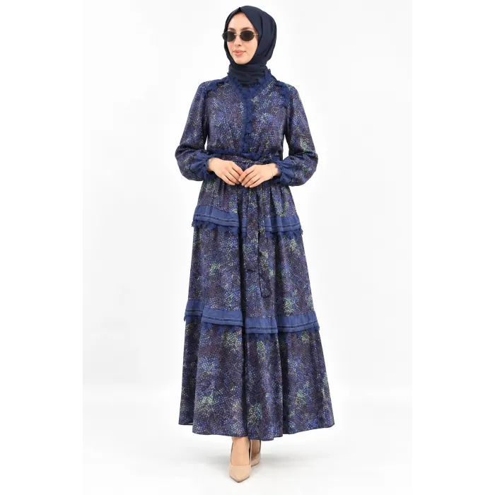Misswhence 40830 Lacivert Cupro Elbise
