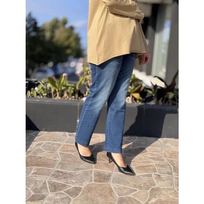 Misswhence Boru Paça Taşlanmış Kot Pantolon 38123 Lacivert