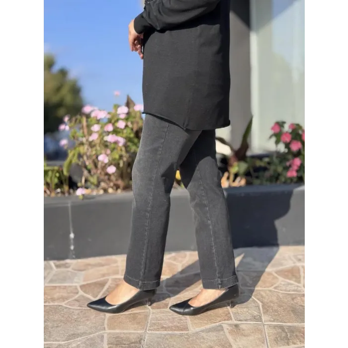 Misswhence Boru Paça Taşlanmış Kot Pantolon 38123 Lacivert