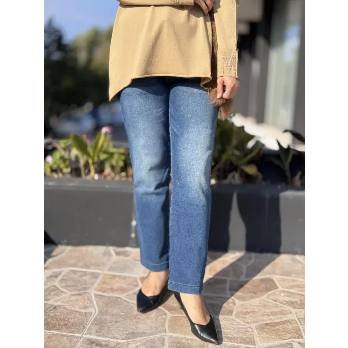 Misswhence Boru Paça Taşlanmış Kot Pantolon 38123 Lacivert