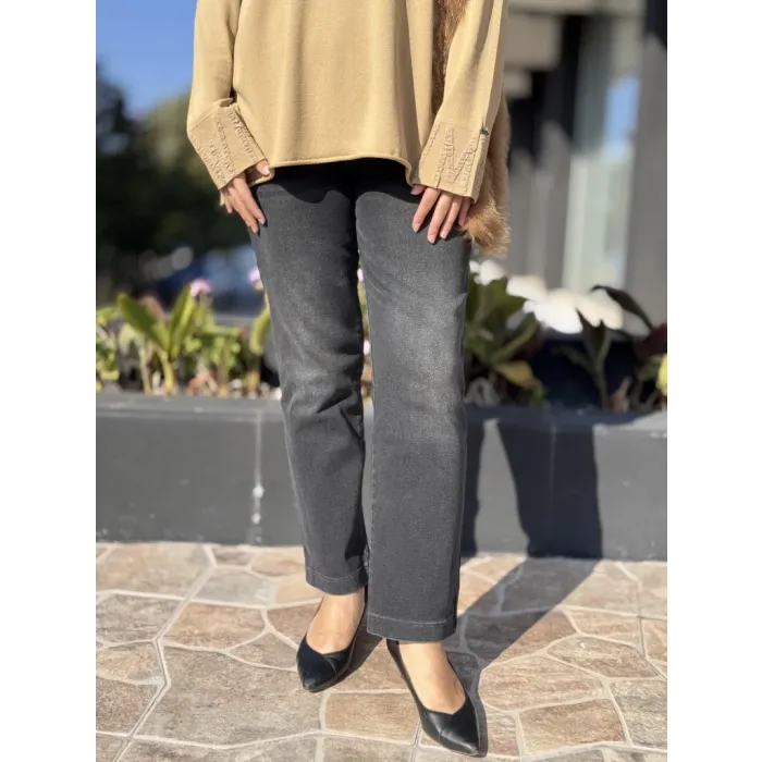 Misswhence Boru Paça Taşlanmış Kot Pantolon 38123 Lacivert