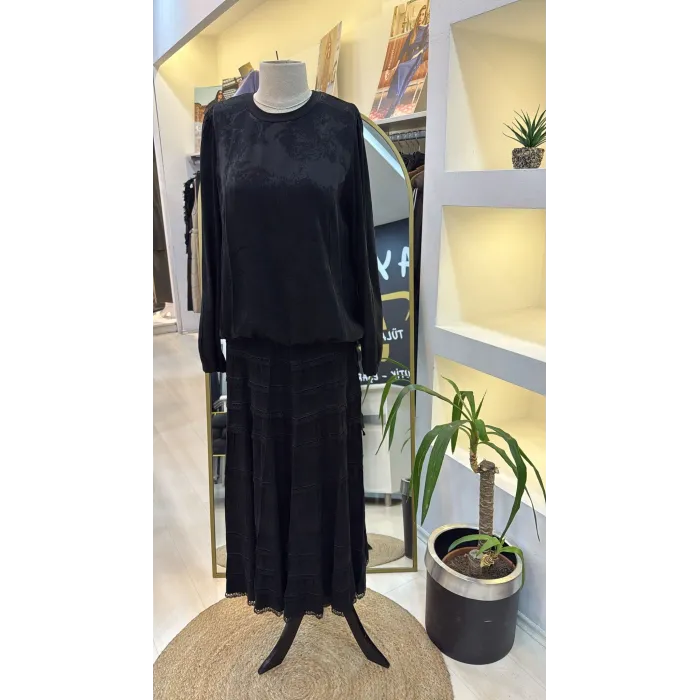 Misswhence Cupro Dantelli Etek Takım 38025 SİYAH