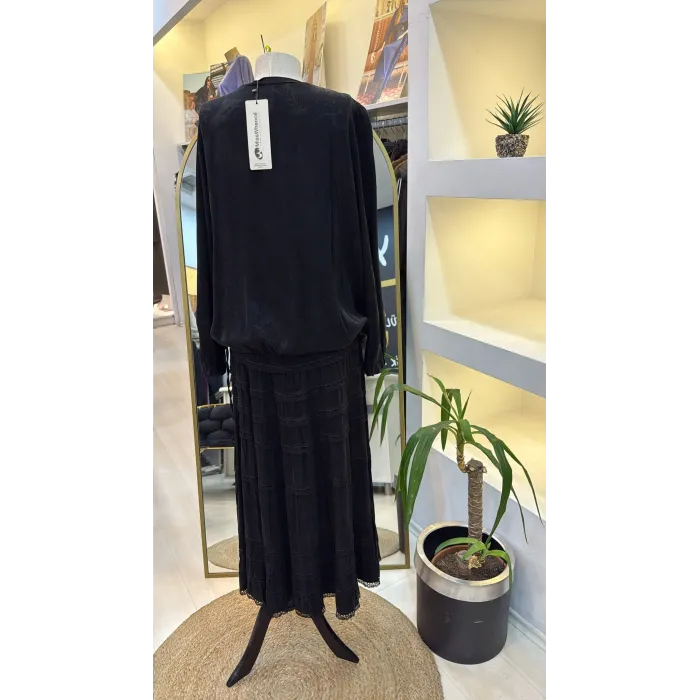 Misswhence Cupro Dantelli Etek Takım 38025 SİYAH