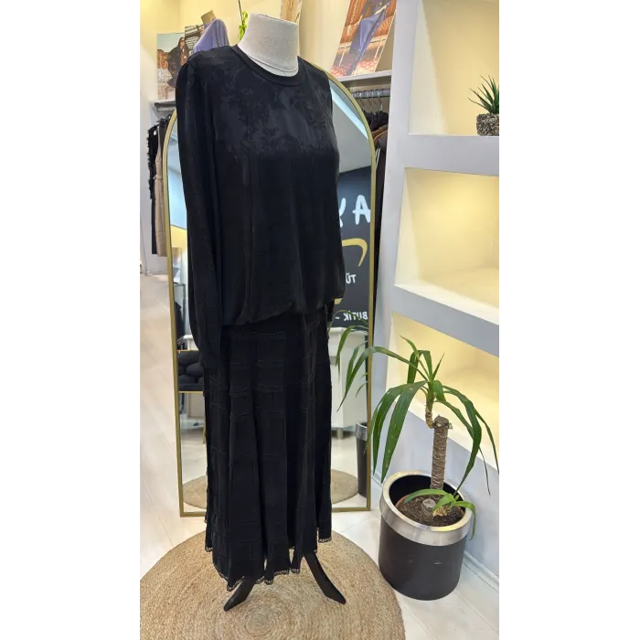 Misswhence Cupro Dantelli Etek Takım 38025 SİYAH