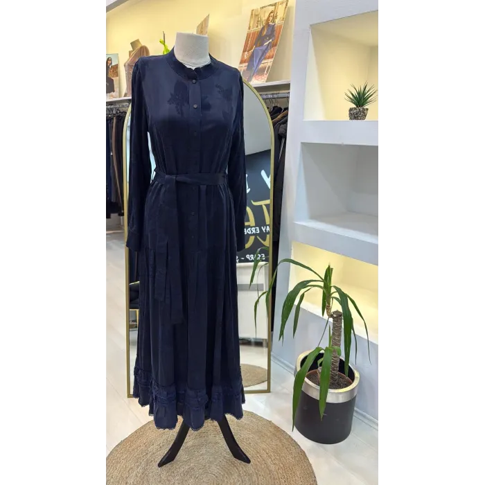 MissWhence Cupro ipek Elbise 38809 lacivert