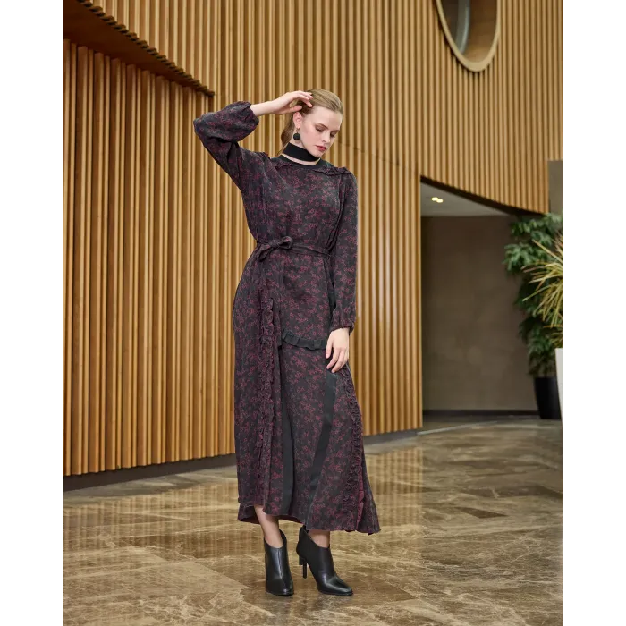 Misswhence Desenli Cupro Elbise 38829 Lİla