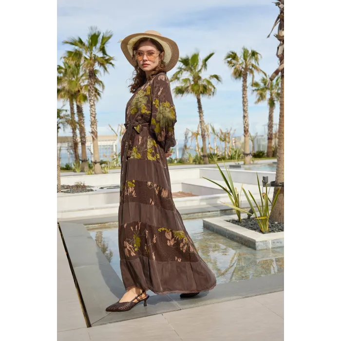 Misswhence Desenli Elbise 39843 kahve