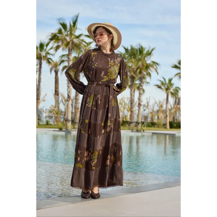 Misswhence Desenli Elbise 39843 kahve