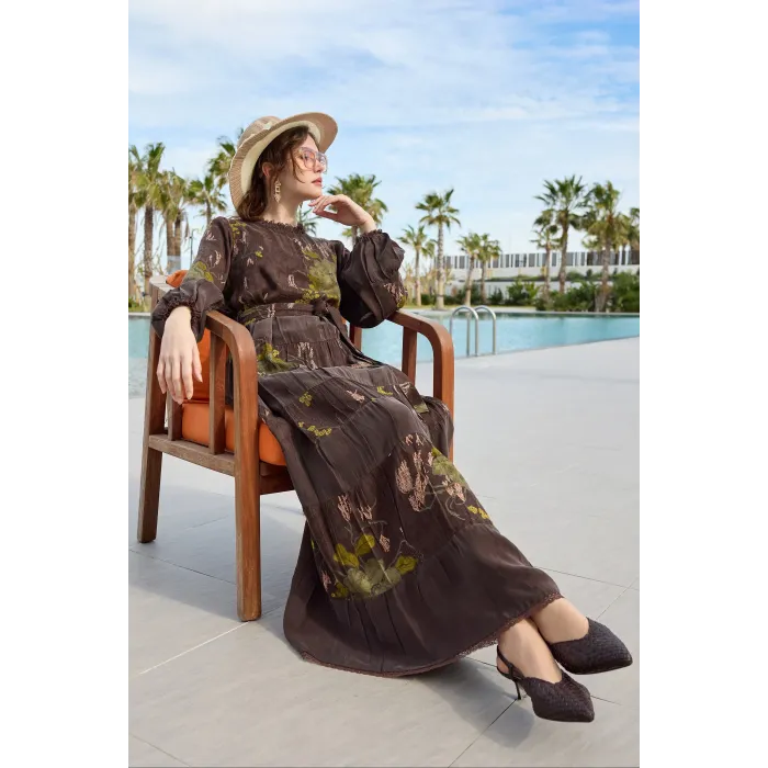 Misswhence Desenli Elbise 39843 kahve