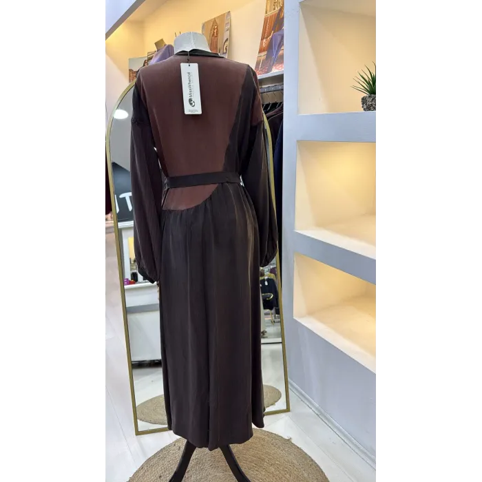 Misswhence Patchwork Elbise 39801 KAHVE