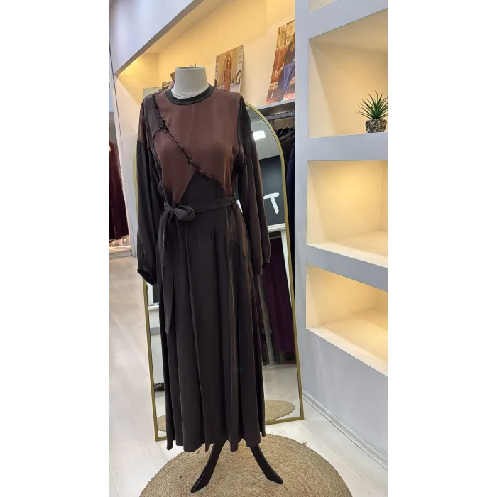 Misswhence Patchwork Elbise 39801 KAHVE