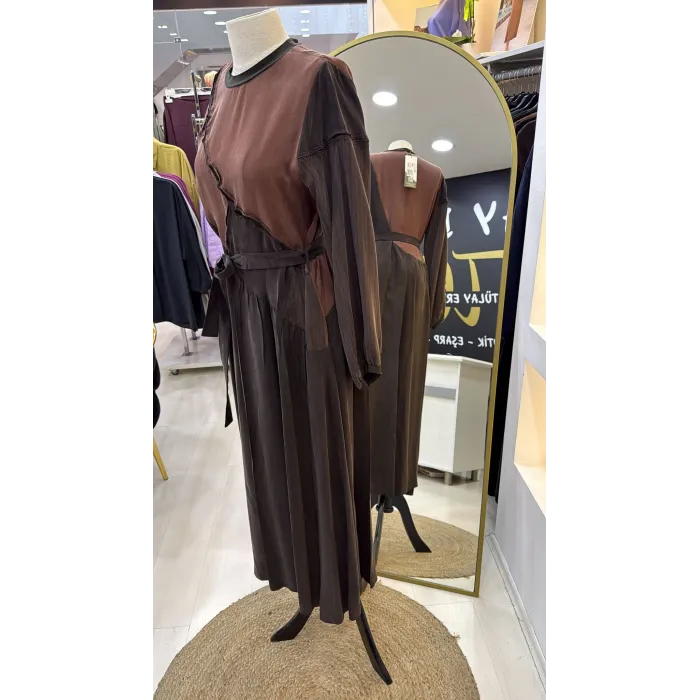 Misswhence Patchwork Elbise 39801 KAHVE