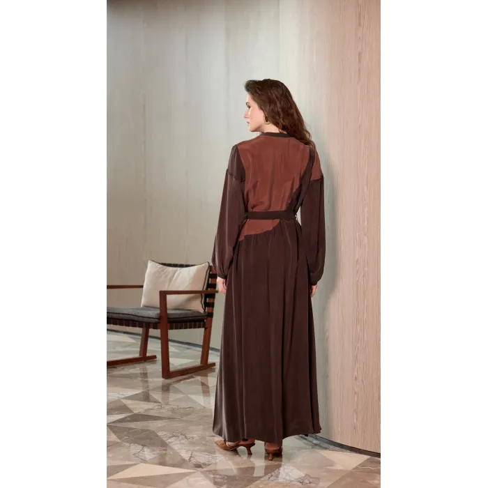 Misswhence Patchwork Elbise 39801 KAHVE