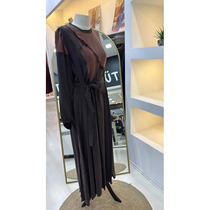 Misswhence Patchwork Elbise 39801 KAHVE