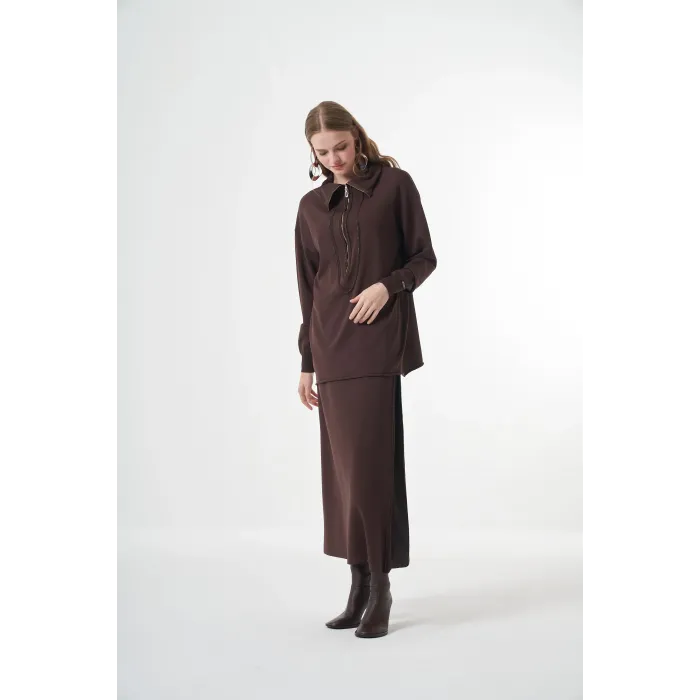 Misswhence etekli triko Tunik Takım 38018 kahve