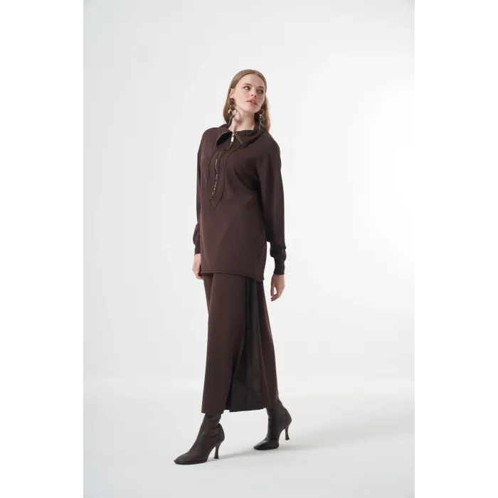 Misswhence etekli triko Tunik Takım 38018 kahve