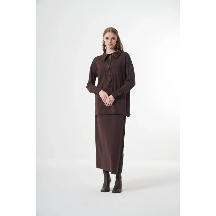 Misswhence etekli triko Tunik Takım 38018 kahve